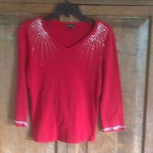 Red Pullover Top with Rhinestone Decor